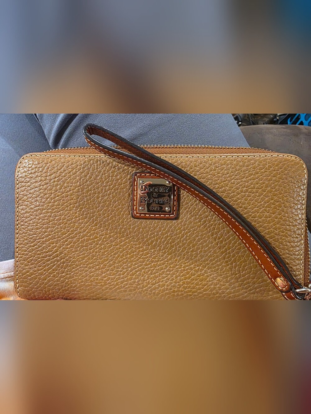 Dooney & Bourke Tan Pebble Leather Grain Large Zip Wristlet - Very Nice!